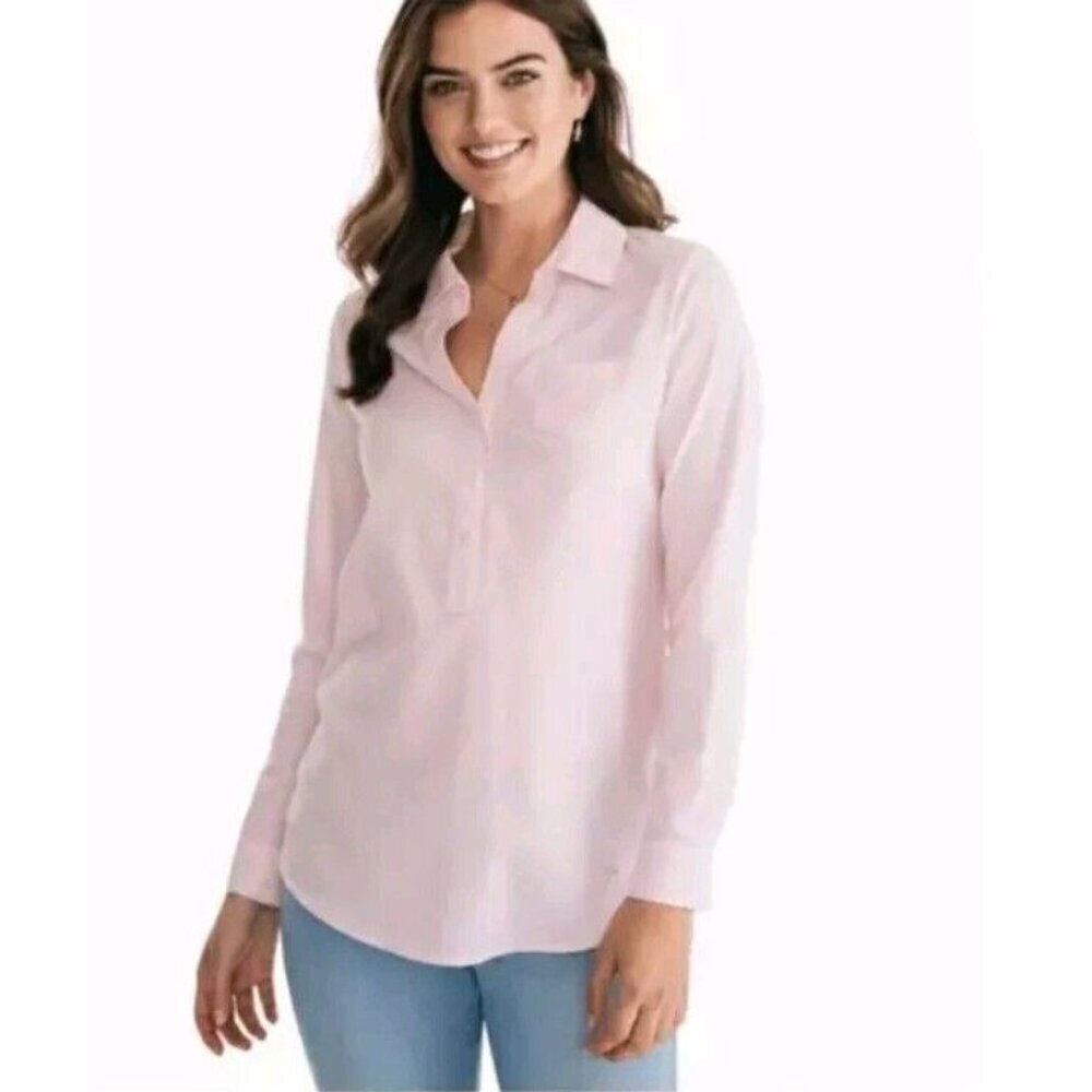 Southern Tide Blouse Kasey Pink & White Seersucker Stripe Popover Top Sz Medium
